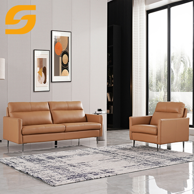 Sofá modular reclinable de cuero naranja claro